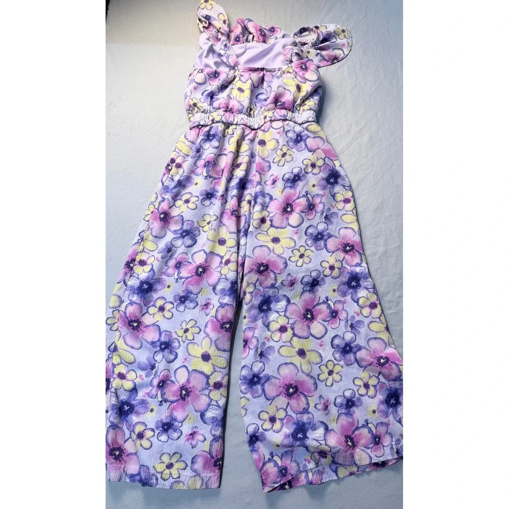 Justice Girls Floral Jumpsuit‎ Purple Yellow Ruffle Off Shoulder Size M 10
